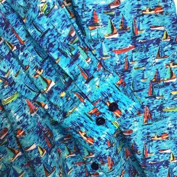 Jared Lang Blue Sail Boat Button Up Shirt. - Picture 5 of 9